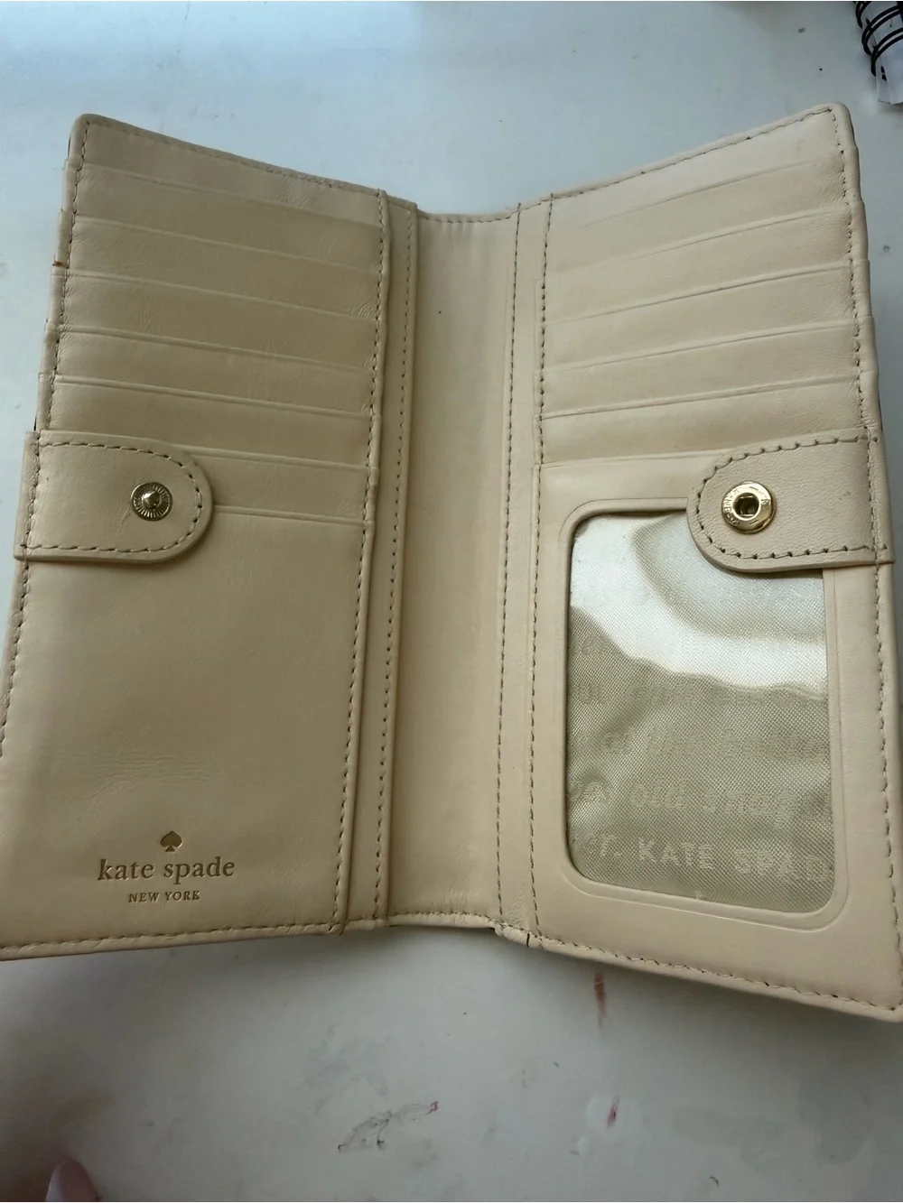kate spade Black Leather Zip-Around Wallet with Gold Logo